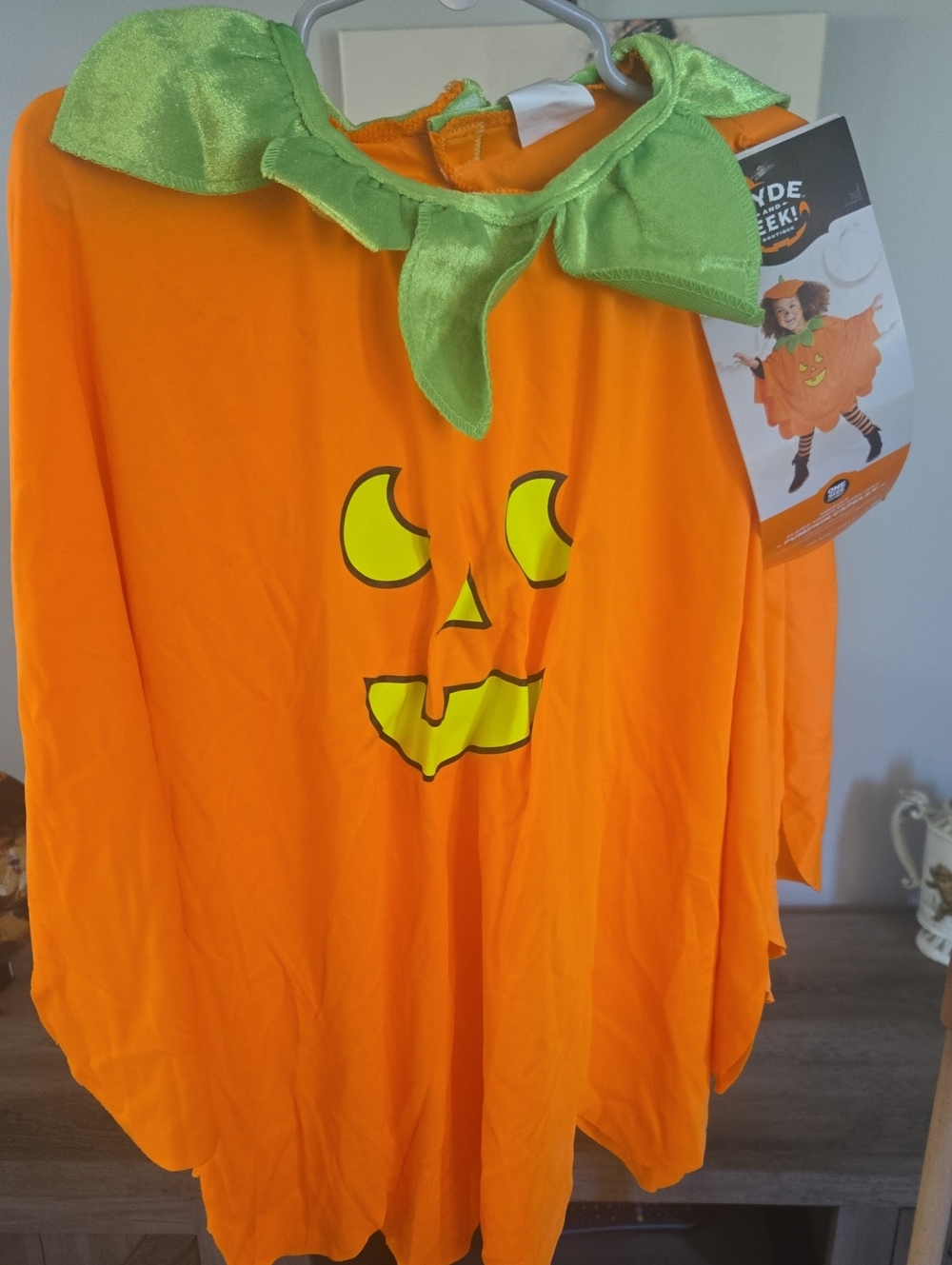 Kids Pumpkin Costume with Green Leaf Collar - Halloween Outfit
